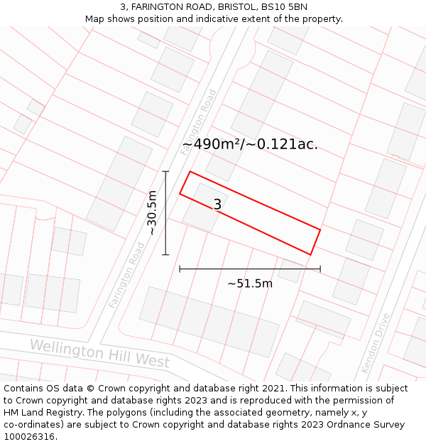 3, FARINGTON ROAD, BRISTOL, BS10 5BN: Plot and title map