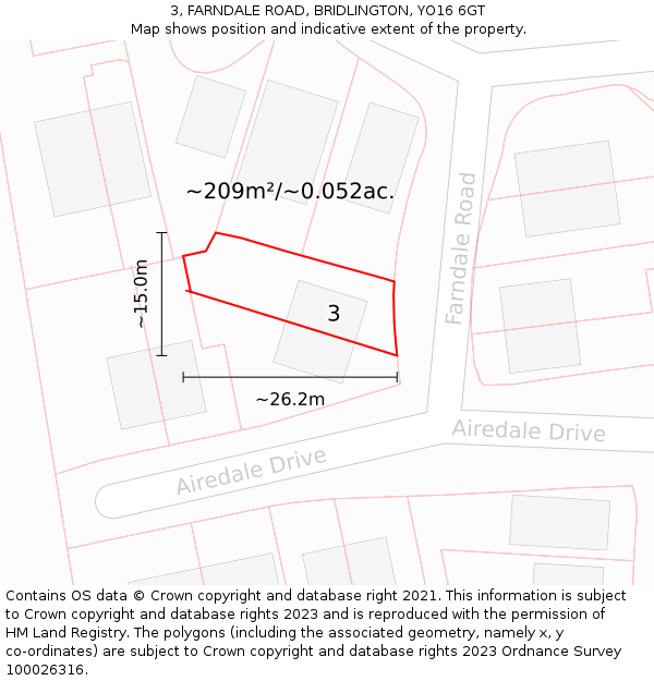 3, FARNDALE ROAD, BRIDLINGTON, YO16 6GT: Plot and title map