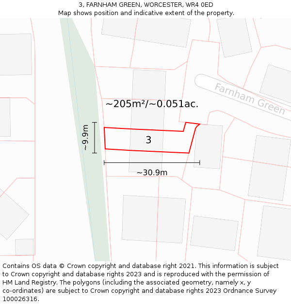 3, FARNHAM GREEN, WORCESTER, WR4 0ED: Plot and title map