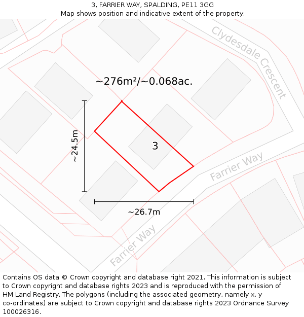 3, FARRIER WAY, SPALDING, PE11 3GG: Plot and title map