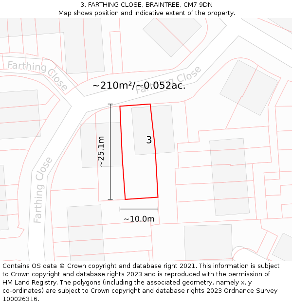 3, FARTHING CLOSE, BRAINTREE, CM7 9DN: Plot and title map