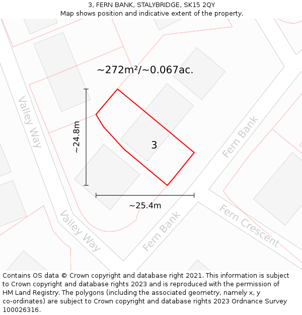 3, FERN BANK, STALYBRIDGE, SK15 2QY: Plot and title map