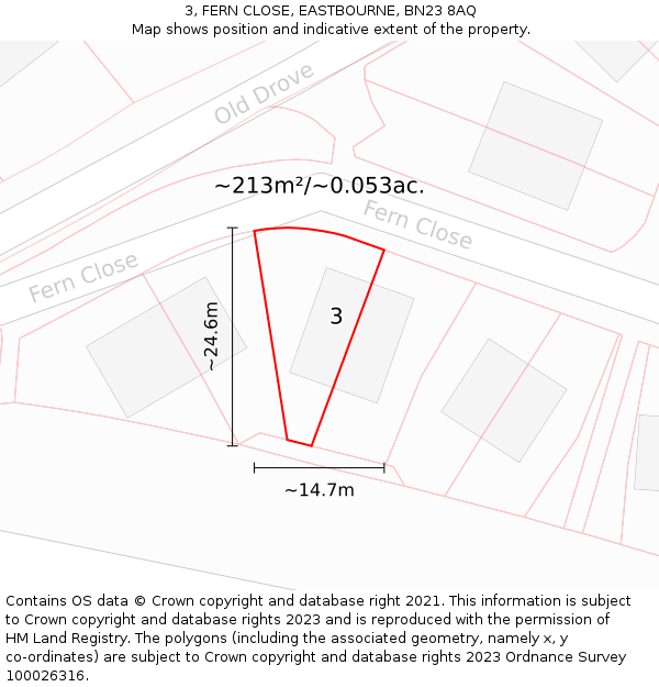 3, FERN CLOSE, EASTBOURNE, BN23 8AQ: Plot and title map