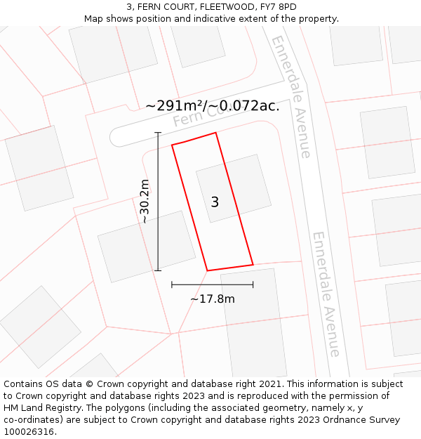 3, FERN COURT, FLEETWOOD, FY7 8PD: Plot and title map