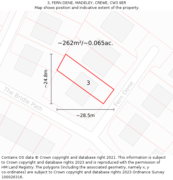 3, FERN DENE, MADELEY, CREWE, CW3 9ER: Plot and title map