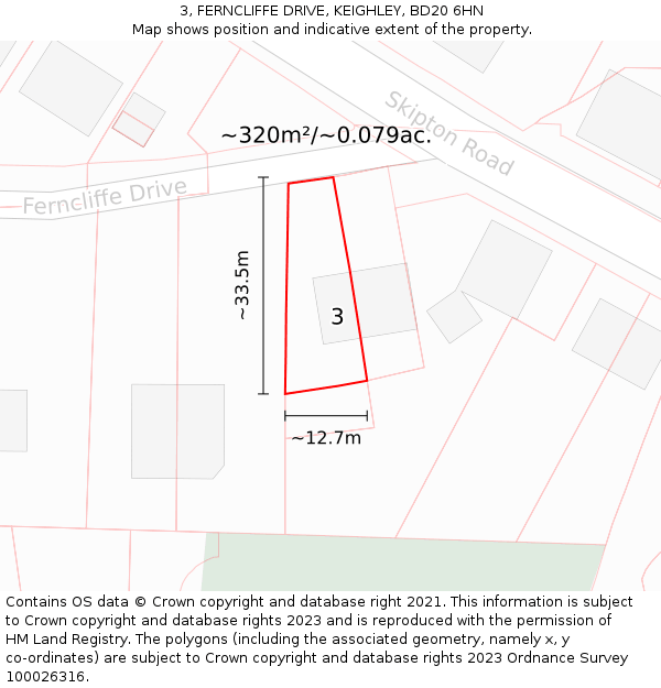 3, FERNCLIFFE DRIVE, KEIGHLEY, BD20 6HN: Plot and title map