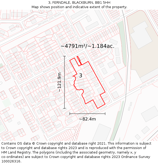 3, FERNDALE, BLACKBURN, BB1 5HH: Plot and title map