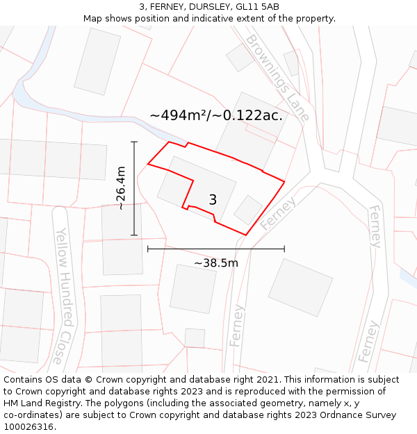 3, FERNEY, DURSLEY, GL11 5AB: Plot and title map