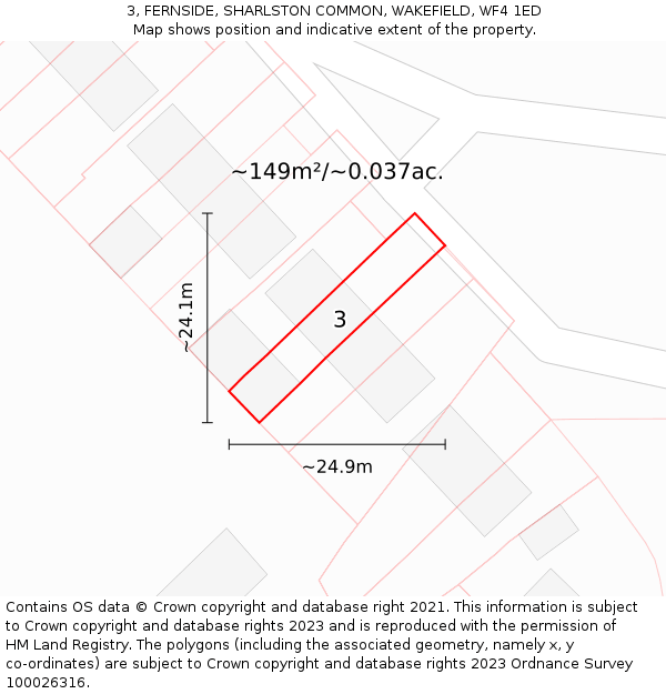 3, FERNSIDE, SHARLSTON COMMON, WAKEFIELD, WF4 1ED: Plot and title map