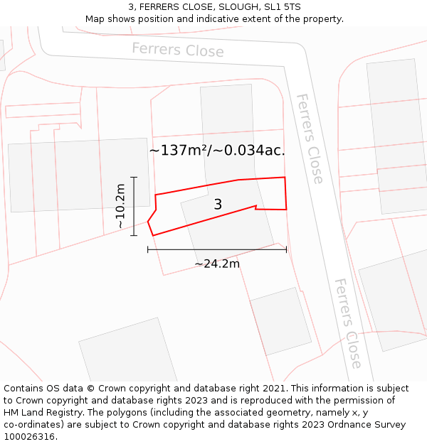 3, FERRERS CLOSE, SLOUGH, SL1 5TS: Plot and title map