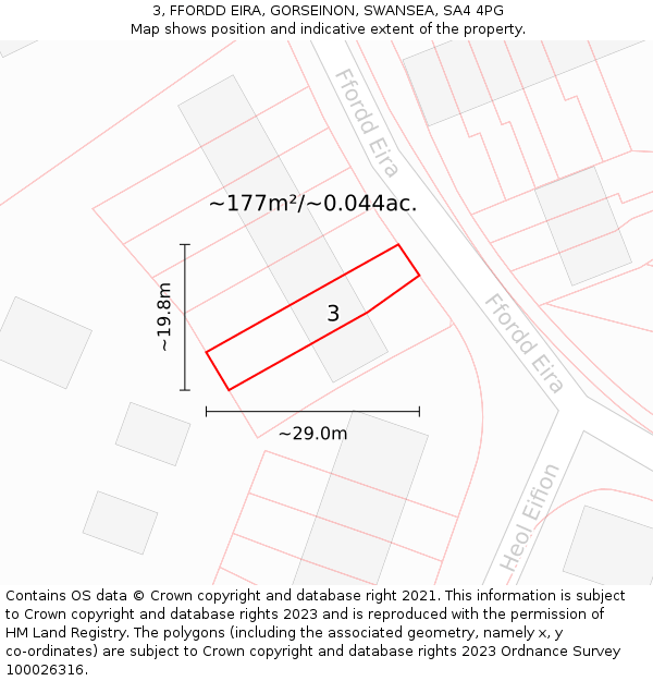 3, FFORDD EIRA, GORSEINON, SWANSEA, SA4 4PG: Plot and title map