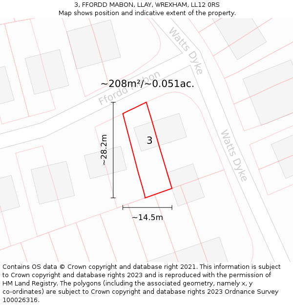 3, FFORDD MABON, LLAY, WREXHAM, LL12 0RS: Plot and title map