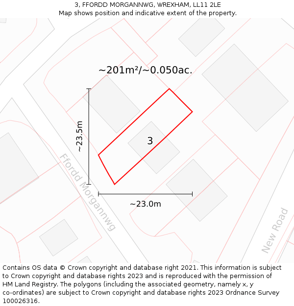 3, FFORDD MORGANNWG, WREXHAM, LL11 2LE: Plot and title map