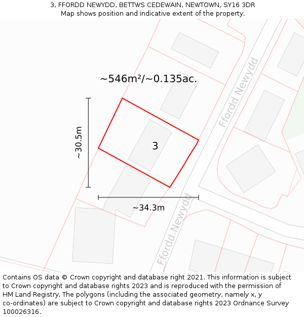 3, FFORDD NEWYDD, BETTWS CEDEWAIN, NEWTOWN, SY16 3DR: Plot and title map