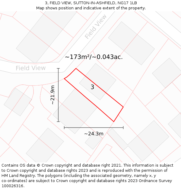 3, FIELD VIEW, SUTTON-IN-ASHFIELD, NG17 1LB: Plot and title map