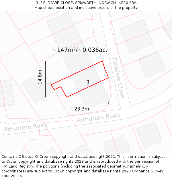 3, FIELDFARE CLOSE, SPIXWORTH, NORWICH, NR10 3RA: Plot and title map