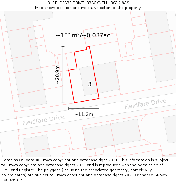 3, FIELDFARE DRIVE, BRACKNELL, RG12 8AS: Plot and title map