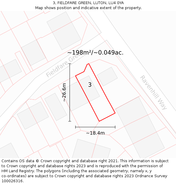 3, FIELDFARE GREEN, LUTON, LU4 0YA: Plot and title map