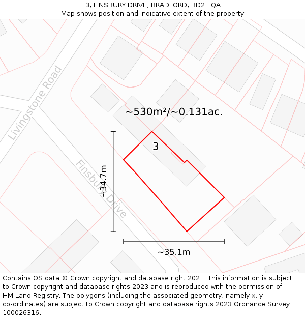 3, FINSBURY DRIVE, BRADFORD, BD2 1QA: Plot and title map