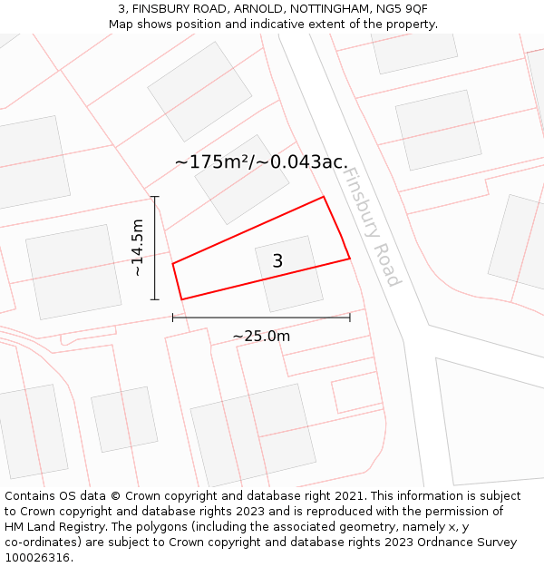 3, FINSBURY ROAD, ARNOLD, NOTTINGHAM, NG5 9QF: Plot and title map