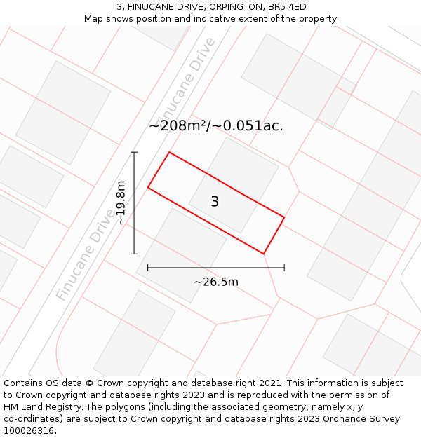 3, FINUCANE DRIVE, ORPINGTON, BR5 4ED: Plot and title map