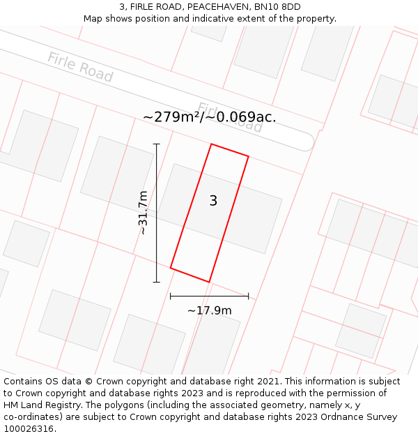 3, FIRLE ROAD, PEACEHAVEN, BN10 8DD: Plot and title map