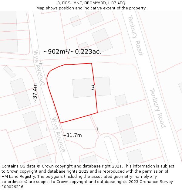 3, FIRS LANE, BROMYARD, HR7 4EQ: Plot and title map