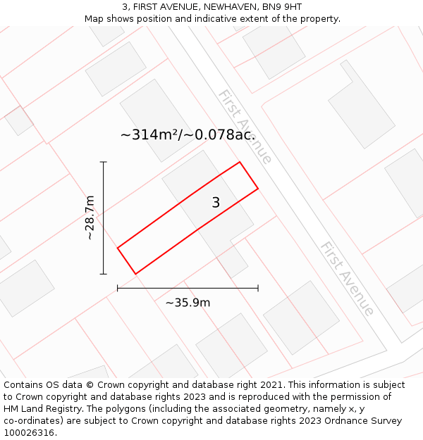 3, FIRST AVENUE, NEWHAVEN, BN9 9HT: Plot and title map