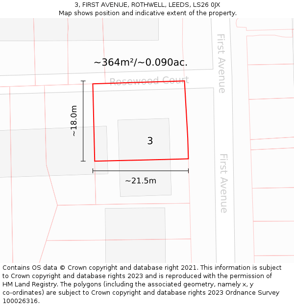 3, FIRST AVENUE, ROTHWELL, LEEDS, LS26 0JX: Plot and title map