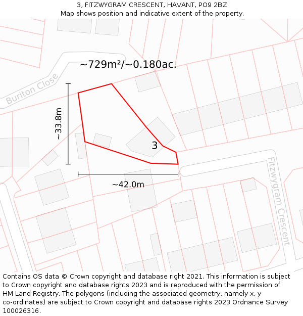 3, FITZWYGRAM CRESCENT, HAVANT, PO9 2BZ: Plot and title map