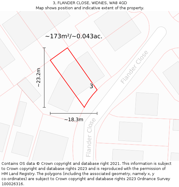 3, FLANDER CLOSE, WIDNES, WA8 4GD: Plot and title map