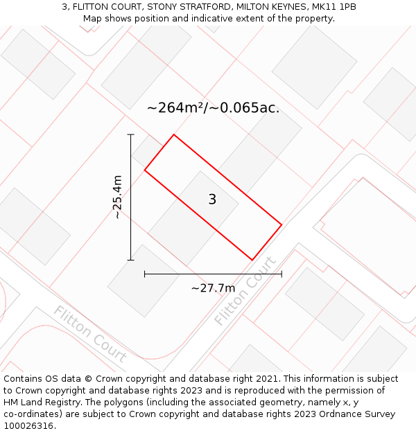 3, FLITTON COURT, STONY STRATFORD, MILTON KEYNES, MK11 1PB: Plot and title map