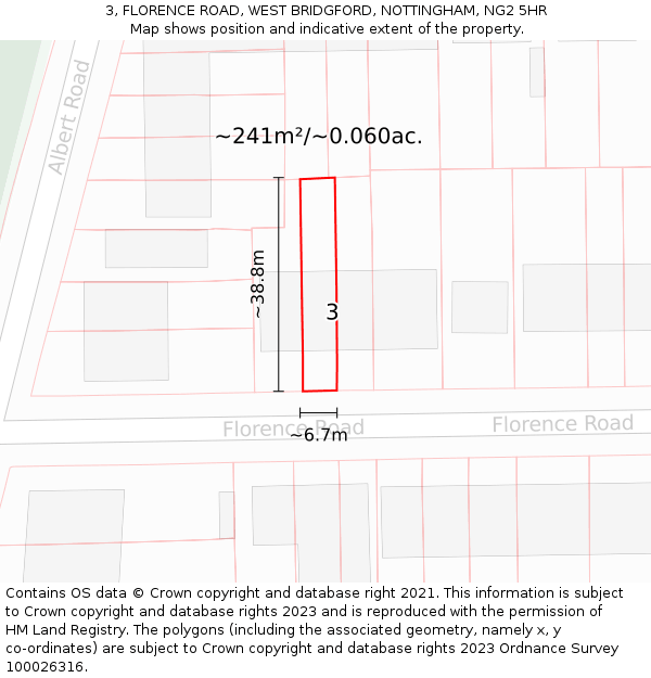 3, FLORENCE ROAD, WEST BRIDGFORD, NOTTINGHAM, NG2 5HR: Plot and title map