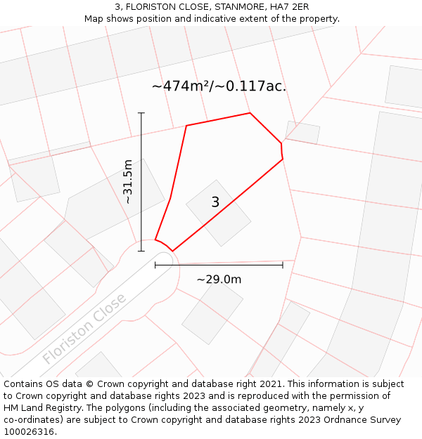 3, FLORISTON CLOSE, STANMORE, HA7 2ER: Plot and title map