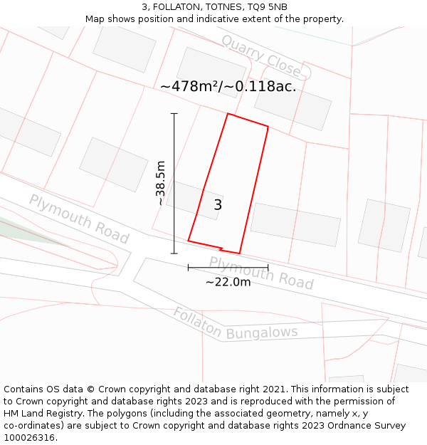 3, FOLLATON, TOTNES, TQ9 5NB: Plot and title map