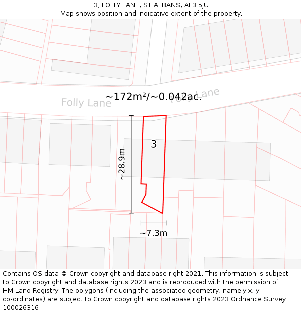 3, FOLLY LANE, ST ALBANS, AL3 5JU: Plot and title map