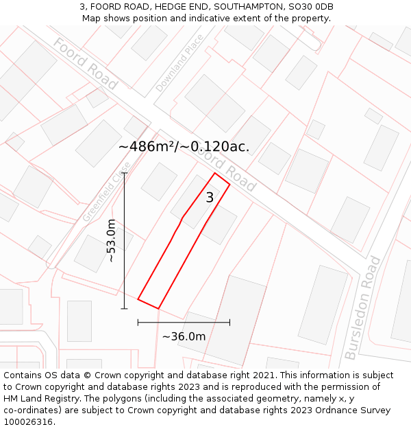 3, FOORD ROAD, HEDGE END, SOUTHAMPTON, SO30 0DB: Plot and title map