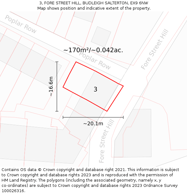 3, FORE STREET HILL, BUDLEIGH SALTERTON, EX9 6NW: Plot and title map