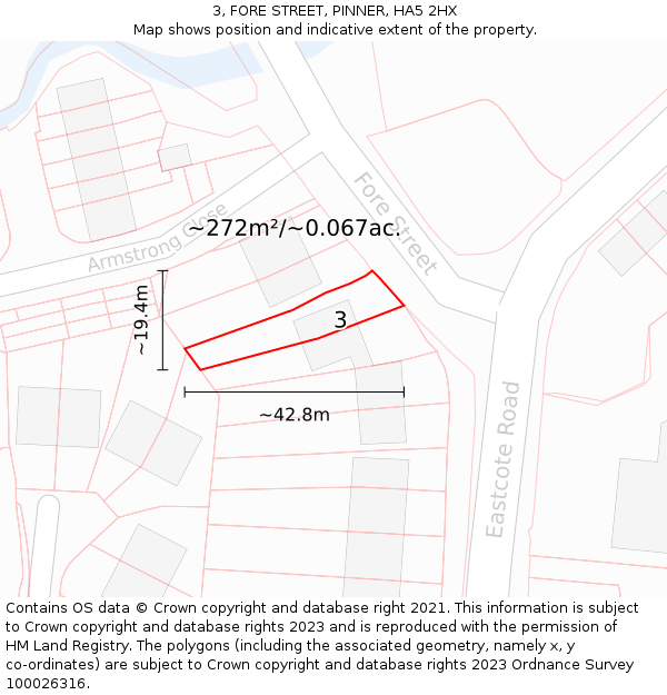 3, FORE STREET, PINNER, HA5 2HX: Plot and title map