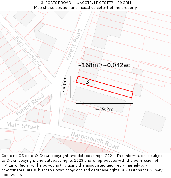 3, FOREST ROAD, HUNCOTE, LEICESTER, LE9 3BH: Plot and title map