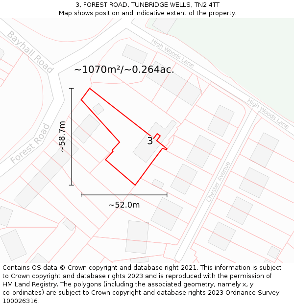 3, FOREST ROAD, TUNBRIDGE WELLS, TN2 4TT: Plot and title map