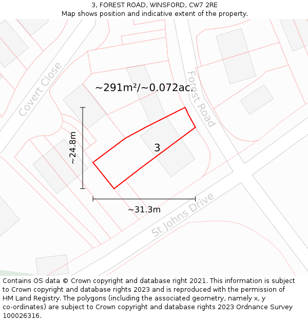 3, FOREST ROAD, WINSFORD, CW7 2RE: Plot and title map