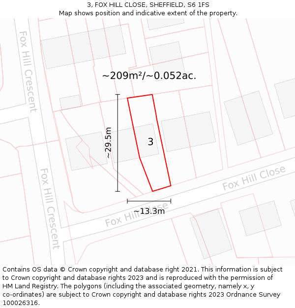 3, FOX HILL CLOSE, SHEFFIELD, S6 1FS: Plot and title map