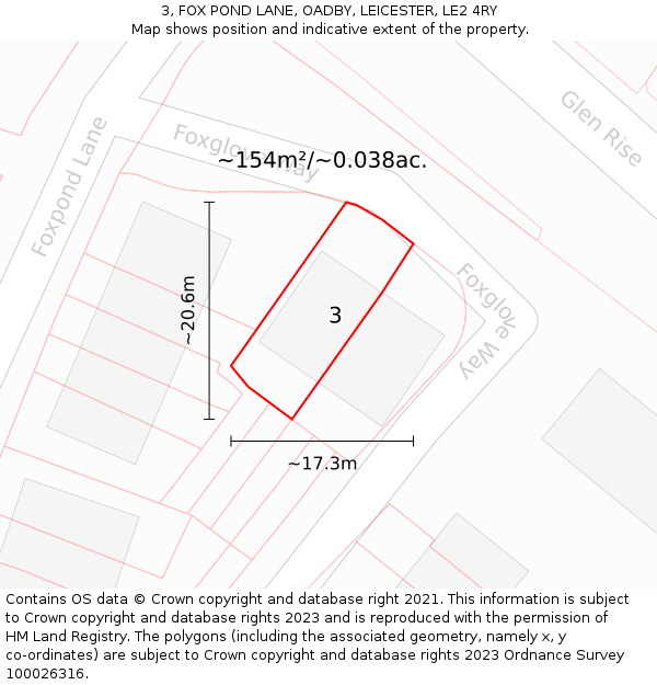 3, FOX POND LANE, OADBY, LEICESTER, LE2 4RY: Plot and title map