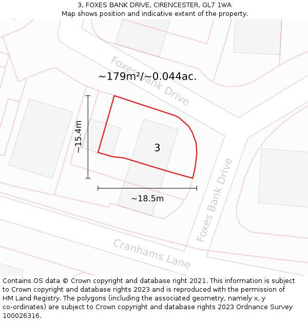 3, FOXES BANK DRIVE, CIRENCESTER, GL7 1WA: Plot and title map