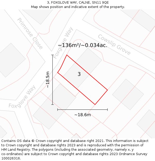 3, FOXGLOVE WAY, CALNE, SN11 9QE: Plot and title map