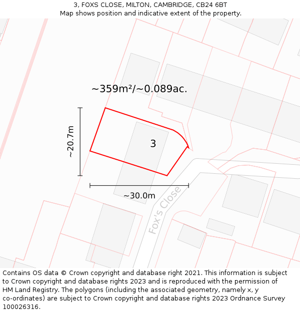 3, FOXS CLOSE, MILTON, CAMBRIDGE, CB24 6BT: Plot and title map