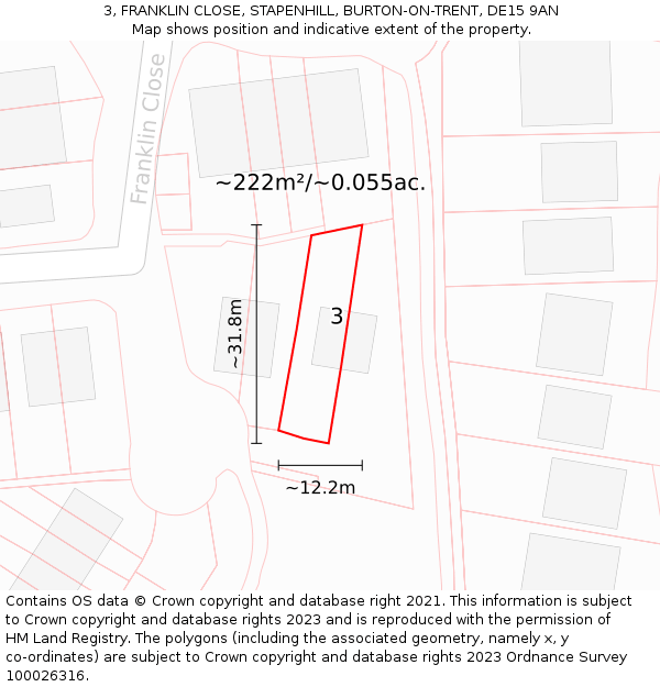 3, FRANKLIN CLOSE, STAPENHILL, BURTON-ON-TRENT, DE15 9AN: Plot and title map