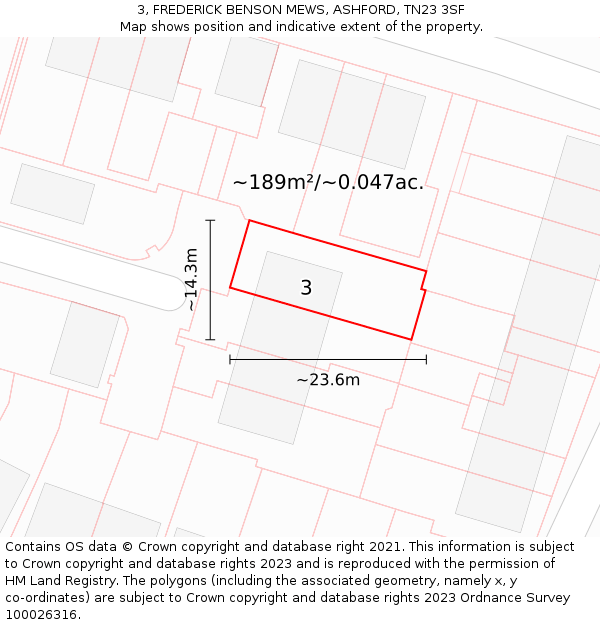 3, FREDERICK BENSON MEWS, ASHFORD, TN23 3SF: Plot and title map