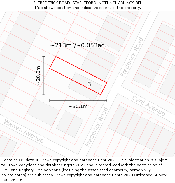 3, FREDERICK ROAD, STAPLEFORD, NOTTINGHAM, NG9 8FL: Plot and title map